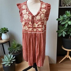 Savanna Jane Rust and Cream Mini Dress